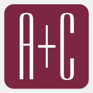 Einfache Paare Initialen   White & Burgund Quadratischer Aufkleber