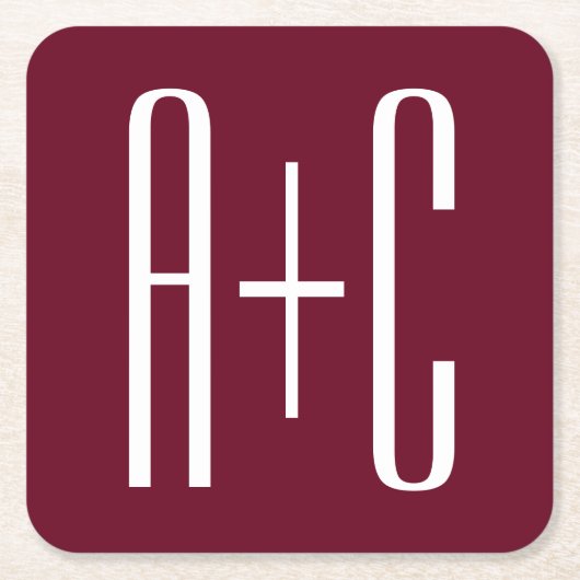 Einfache Paare Initialen | White & Burgund Rechteckiger Pappuntersetzer (Vorderseite)