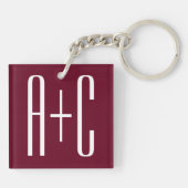 Einfache Paare Initialen | White & Burgund Schlüsselanhänger (Rückseite)
