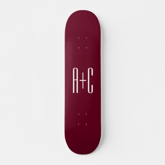 Einfache Paare Initialen | White & Burgund Skateboard (Vorne)