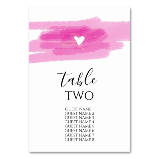 Einfache Paint Strokes & Heart Wedding Guest Names Tischnummer (Rückseite)