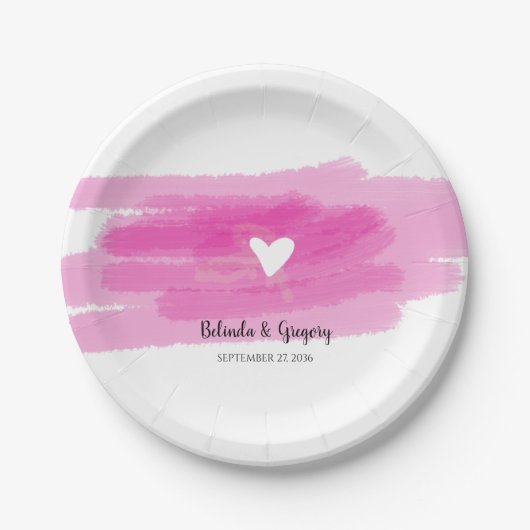 Einfache Paint Strokes & Heart Wedding Pappteller (Vorderseite)