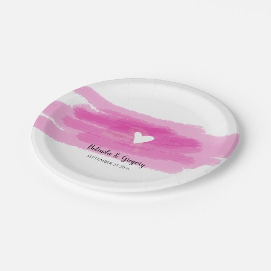 Einfache Paint Strokes & Heart Wedding Pappteller (Schrägansicht)