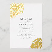 Einfache Palm Tree Blätter mit Qr Code Gold Folieneinladung (Vorderseite)