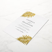Einfache Palm Tree Blätter mit Qr Code Gold Folieneinladung (Gedreht)