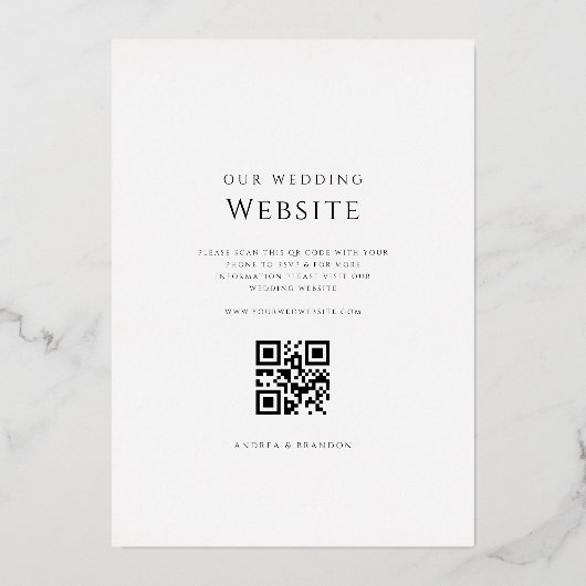 Einfache Palm Tree Blätter mit Qr Code Gold Folieneinladung (Rückseite)