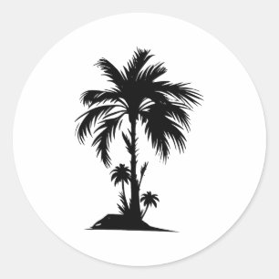 Einfache Palme   Eleganz in Schwarz und Weiß Runder Aufkleber