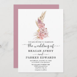 Einfache Pampas-Gras-Rose und Lila Hochzeit Einladung