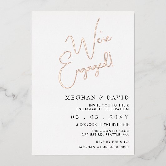 Einfache Partei für kalligraphisches Engagement Folieneinladung (Vorderseite)