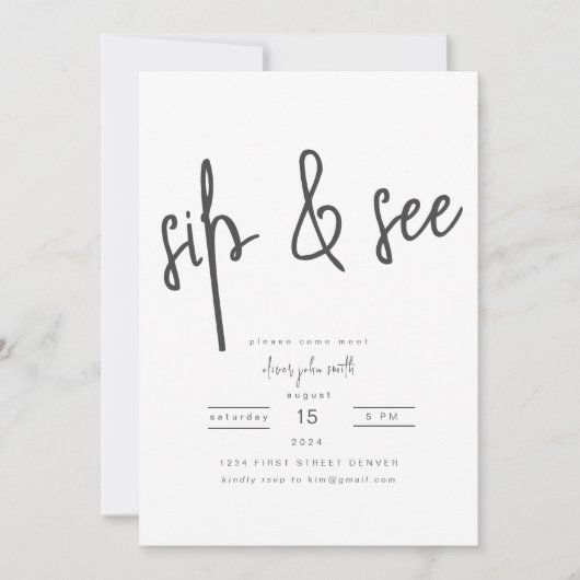 Einfache Party Einladung für Sip & See Kinderdusch (Vorderseite)