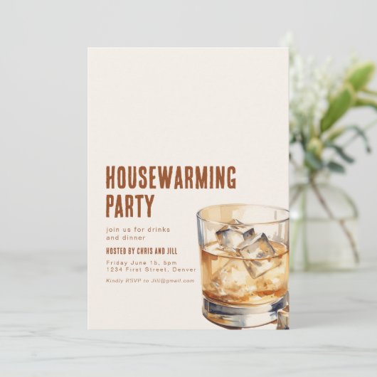 Einfache Party Einladung mit Drink (Stehend Vorderseite)