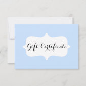Einfache Pastel Blue Business-Geschenkgutschein-Ka (Vorderseite)