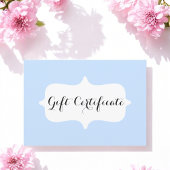 Einfache Pastel Blue Business-Geschenkgutschein-Ka