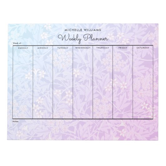 Einfache Pastel Blue Pink Blumenplaner Notizblock (Vorderseite)