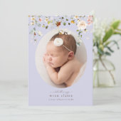 Einfache Pastel Lila Blumengeburt Ankündigung (Stehend Vorderseite)