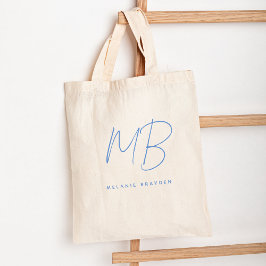 Einfache Pastell Blau-Minimalistisch-Monogramm-Bez Tragetasche