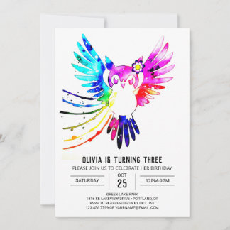 Einfache Pastell Digital Owl Geburtstag Einladung