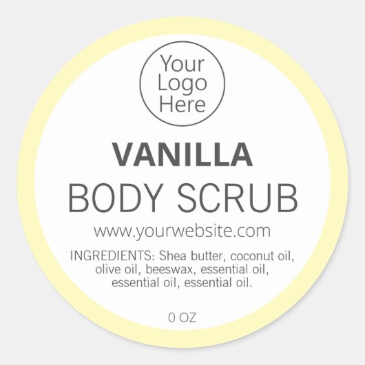 Einfache, pastellgelbe Vanilla-Logo-Labels Runder Aufkleber (Vorderseite)