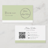 Einfache, pastellgrüne QR-Code feminin Visitenkarte (Vorne/Hinten)