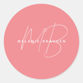 Einfache Pastellrosa Minimalistischer Name für zwe Runder Aufkleber