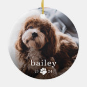 Einfache Paw Print Dog Foto Weihnachten Keramik Ornament (Hinten)