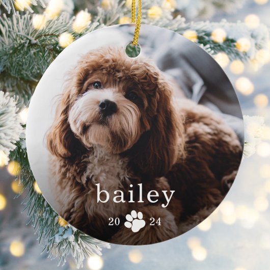 Einfache Paw Print Dog Foto Weihnachten Keramik Ornament