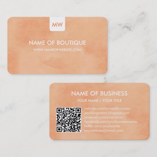 Einfache Peach Chic Boutique Monogram Social Media Visitenkarte (Vorne/Hinten)