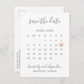 Einfache Peach Heart Kalender Hochzeit Speichern S Ankündigungspostkarte (Vorne/Hinten)