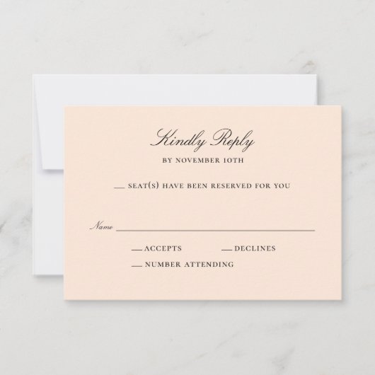 Einfache Peach RSVP Card Antwortkarte (Vorderseite)