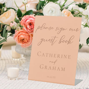Einfache Peach Typografie Wedding Our Guest Book Sockelschild