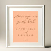 Einfache Peach Typografy Wedding Gästebuchposter Poster