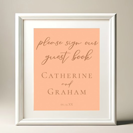 Einfache Peach Typografy Wedding Gästebuchposter Poster