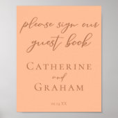 Einfache Peach Typografy Wedding Gästebuchposter Poster (Vorne)