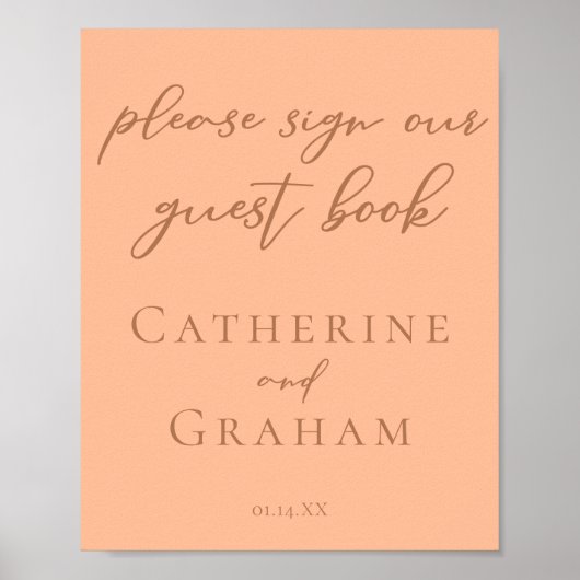 Einfache Peach Typografy Wedding Gästebuchposter Poster (Vorne)