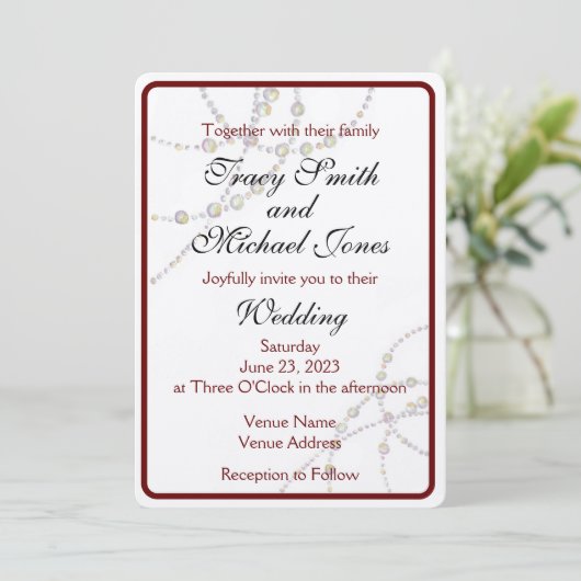 Einfache Perlen Einladung Hochzeit individuell anp (Stehend Vorderseite)