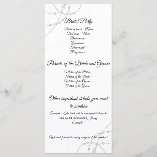 Einfache Perlen Hochzeitsprogramm Programm (Rückseite)