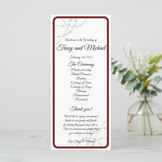 Einfache Perlen Hochzeitsprogramm Programm (Stehend Vorderseite)