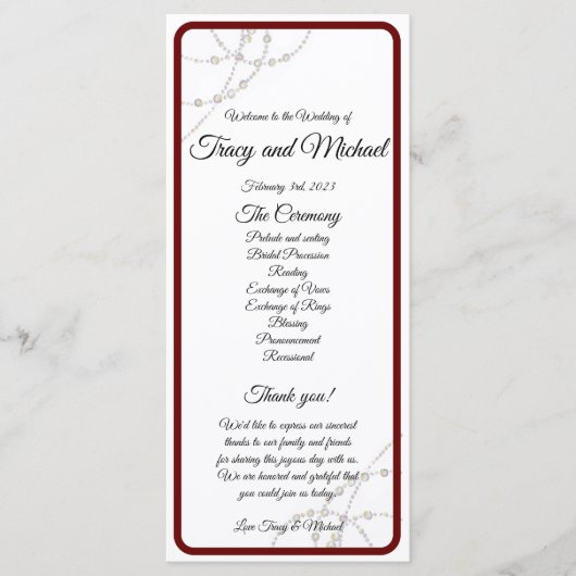 Einfache Perlen Hochzeitsprogramm Programm (Vorderseite)