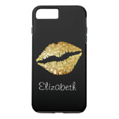 Einfache Personalisierte Black Glitzer Gold Lippen Case-Mate iPhone Hülle (Rückseite)