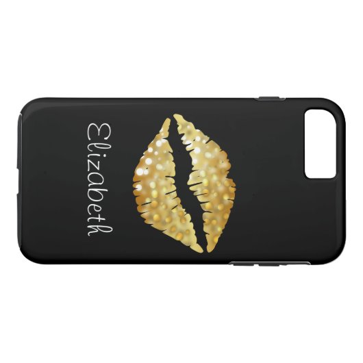 Einfache Personalisierte Black Glitzer Gold Lippen Case-Mate iPhone Hülle (Rückseite (Horizontal))