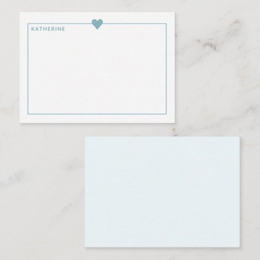 Einfache Personalisierte hellblaue Herzgrenze Mitteilungskarte (Vorne/Hinten)