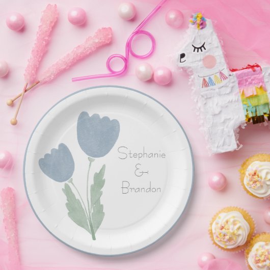 Einfache Personalisierte Hochzeit mit Wasserfarbe Pappteller (Party)