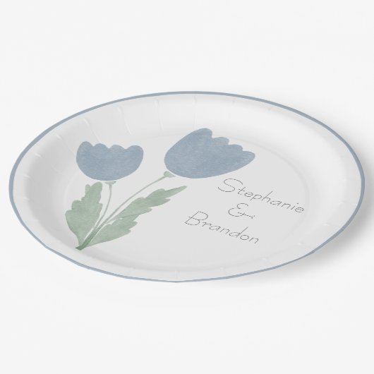 Einfache Personalisierte Hochzeit mit Wasserfarbe Pappteller (Schrägansicht)