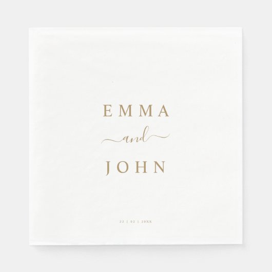 Einfache Personalisierte Hochzeit mit Weiß und Gol Serviette (Vorderseite)