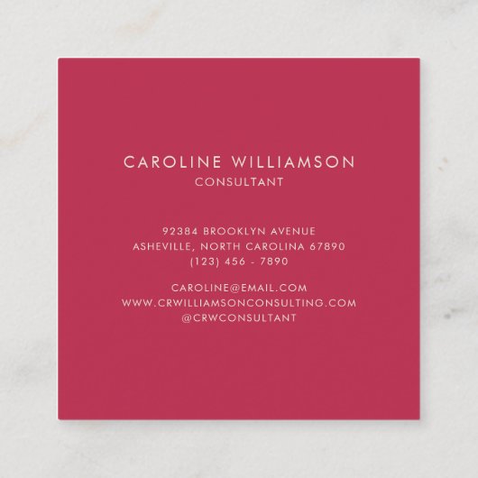 Einfache Personalisierte Monogramm Name Rosa Moder Quadratische Visitenkarte (Rückseite)