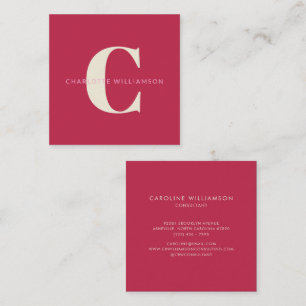 Einfache personalisierte Monogramm Name Rosa Rot M Quadratische Visitenkarte