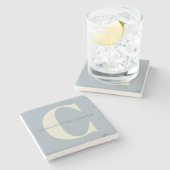 Einfache Personalisierte Monogramm und Name in Bla Steinuntersetzer (Seitenansicht)