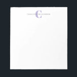 Einfache Personalisierte Monogramm und Name in Lav Notizblock<br><div class="desc">Einfache Personalisierte Monogramm und Name im Editor</div>