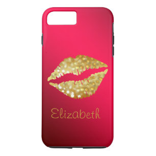 Einfache Personalisierte Red Glitzer Gold Lippen Case-Mate iPhone Hülle
