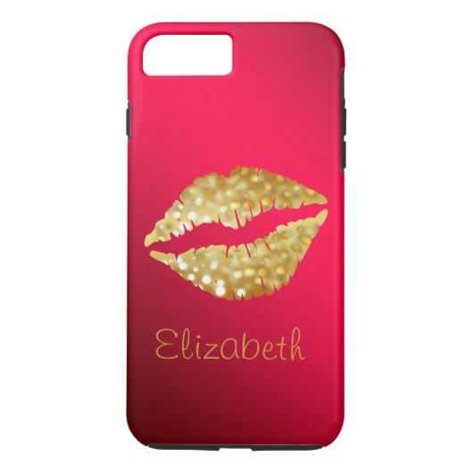 Einfache Personalisierte Red Glitzer Gold Lippen Case-Mate iPhone Hülle (Rückseite)